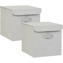 MSP Home Textile 2'li Gri Balıksırtı Kapaklı Kutu Set 30 x 30 x 30 cm
