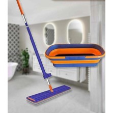 MSP Sıkmalı Tekerli Kovalı Mop Seti - Kendinden Sıkmalı Mop Katlanabilir 1 Yedek Bez Kovalı Mop