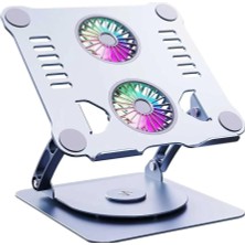 MSP 360 Derece Ayarlanabilir Metal Laptop Standı Rgb Çift Fanlı Sogutucu Premium Serisi Notebook Tutucu