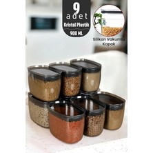 MSP 12 Adet 900 ml Gerçek Vakumlu Silikon Kapaklı Kristal Erzak Bakliyat Saklama Kabı Seti Baharatlık Antrasit