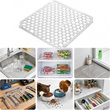 MSP Kurutma Matı 32X32 Cm, Şeffaf Petek Desenli Buzluk ve Dondurucu Raf Koruyucu, Çekmece Raf Içi Kaydırmaz Düzenleyici Mat, Banyo, Tezgah ve Evcil Hayvan Mama Alanı Için Çok Amaçlı Mat