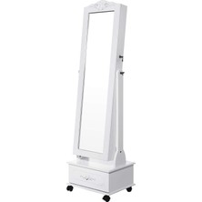 Songmics Songmıcs Tekerlekli ve LED Aydınlatmalı Kilitlenebilir Mücevher Dolabı, Beyaz, JBC61W