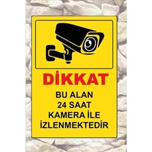 MSP Saat Kamera ile Izlenmektedir Uyarı Levhası, Pvc, 25X35 Cm, Sarı, Kapı Duvar Ikaz Tabelası