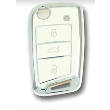 MSP Keys Volkswagen Için Lüks Nano Anahtar Koruma Kılıfı, Golf 7, Golf 7.5, Tiguan, Polo, T-Roc, T-Cross Modelleri ile Uyumlu, Beyaz ve Gümüş