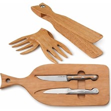 MSP Kamp & Piknik Bıçak Seti No:1-2, 4116 Çelik Sebze Bıçakları, Gürgen Kesme Tahtalı Taşınabilir Outdoor Set, Servis Aparatlı
