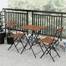 MSP Metal Ayaklı Ahşap Masa Sandalye Bistro Üçlü Set 60X60X75 Balkon Masası Sandalye