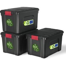 MSP Ohyama, Kapaklı Büyük Saklama Kutuları, Garaj Saklama Kutuları, Kapatma Klipsleri, 60L/3 Paket, Bpa Içermez, G59 x D39,5 x Y35,5 Cm, Sıa-60, Siyah