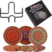 MSP 6 Lı Çini Desenli (Sunset) Metal Bardak Altlığı ve Metal Stand