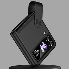 MSP Samsung Galaxy Z Flip 7 ile Uyumlu Kılıf Galaxy Z Flip 7 ile Uyumlu Katlanabilir Stand Olabilen El Askılı Pürüzsüz Yüzeyli Karbon Kılıf Siyah