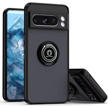 MSP Pixel 8 Pro Uyumlu Kılıf Standlı Kamera Korumalı Buzlu Kenarları Renkli Yüzüklü Sert Silikon Monteryal Kılıf, Siyah