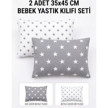 MSP Bebek Yastık Kılıfı 35X45 cm Gri Beyaz Yıldız Desenli