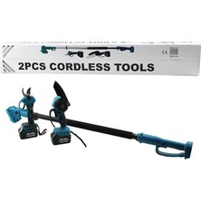 MSP Cordless Tools LTJ-6A Zz-01 2 Pcs Set 6" Budama Dal Kesme Testere=şarjlı-Yağsız - Zincirli + Şarjlı Bağ Makası Teleskopik Uzayan Metal SAP=120-195CM