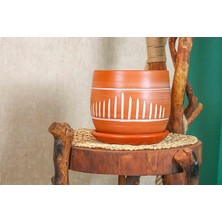 MSP Dekorasyon Doğal Çizgili Model Tabaklı Terracota Toprak Saksı Saksılık Salon Çiçeklik 19 cm