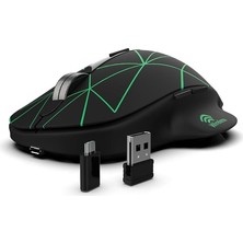 MSP IWM-551 Rechargeable 4 LED Illuminated Silent Wireless Mouse (Sessiz) Micro USB Kablo Usb+ Type C Desteği Çift Alıcı 2.4ghz Kablosuz Fare Dpı 800 1200 1600 400MAH