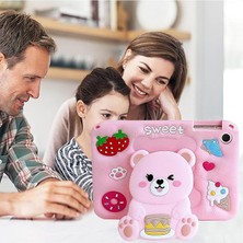 MSP Galaxy Için Tablet Kılıfı T220 T290 T500 S6 Lite A9 Plus Ile Uyumlu Çocuk Tablet Kılıfı Pembe Tablet Kılıfı Sevimli Standlı Ayıcıklı Kalemlikli Boyun Askılı (S6 Lite P610)