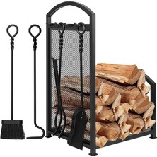 MSP Li Ithal Metal Odunluklu Tel Detaylı Şömine-Soba Maşa Takımı Aksesuar Seti SS-0012
