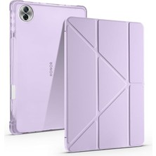 MSP Honor Pad 10 12.1 ile Uyumlu Kılıf Üçgen Tri Folding Kalem Bölmeli Standlı Kılıfı (Lila)