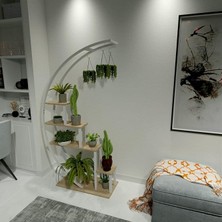 MSP Metal Çiçeklik Ferforje Ahşap Çiçeklik Saksılık Beyaz