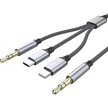 MSP 3in1 Type-C, Lighting ile Uyumlu To 3.5mm Örgülü Aux Kablosu 1m MT2811 (Tak Çalıştır)