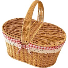 MSP Boy Plastik Rattan Örme Piknik Sepeti Oval Ekoseli Tek Kulp