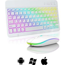 MSP Rgb Tablet ve Telefonlar Için Türkçe Bluetooth Klavye ve Mouse Set - AL7815 Beyazz
