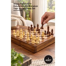 Yenilig 1 Adet Satranç Takımı – Ahşap Katlanabilir Kutulu Vernikli Mıknatıslı Taşlı 30 cm Chess Set