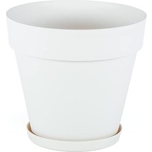 MSP Saksı Drenaj Aparatlı Tabaklı Dekoratif Saksı 28CM, 10 Litre Kirli Beyaz