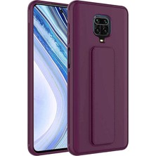 MSP Iletişim Xiaomi Redmi Note 9 Pro ile Uyumlu Kapak Standlı El Tutacaklı Silikon Kılıf - Mürdüm