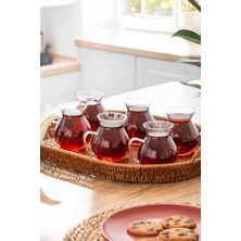 aklow akyoleticaret 15528 Keyfi Ala 6'lı 200 ml Borosilikat Cam Kulplu Çay Bardağı Seti