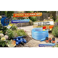 MSP Zamanlayıcılı Bahçe Sulama Seti – 20M Örgülü Pvc Hortum, Dönerli Çift Sprinkler, Bahçe Çim ve Hobi Bahçesi Sulama