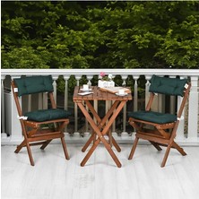 MSP Ahşap 3'lü Bistro Set, Katlanır Minderli Masa Sandalye Takımı, Balkon Bahçe Mobilyası, Ceviz-Yeşil