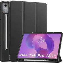 MSP Moveteck Lenovo Tab P12 12.7 Inç ile Uyumlu Kılıf, Smart Uyku Modlu, Kalem Bölmeli, Standlı, Siyah