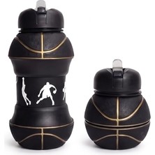 MSP Basketbol ve Tenis Topu Şeklinde Katlanabilir Matara, 0.5l Silikon Spor Su Şişesi, Taşınabilir ve Hafif (Siyah Basketbol)