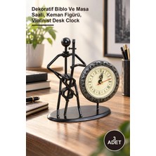 Yenilig 3 Adet Metal Saatli Keman Çalan Müzisyen – Dekoratif Biblo ve Masa Saati, Keman Figürü, Violinist Desk Clock