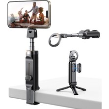 MSP Magsafe Selfie Çubuğu 4'ü 1 Arada Seyahat Aletleri 360° Dönebilir Uzatılabilir Cep Telefonu Tutacağı Uçak Tripod ve Uzaktan Kumandalı Cep Telefonu Standı iPhone 17 16 15 Samsung Android Akıllı