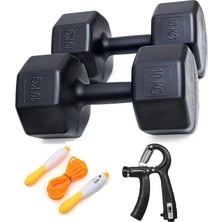 MSP Besinistanbul 10 kg Dambıl x 2 Adet = 20 kg Set Sayaçlı Ayarlanabilir El Yayı + Sayaçlı Atlama Ipi- Siyah