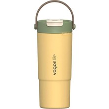 MSP 660ML Çift Renkli Tumbler Pipetli/pipetsiz Kullanım Kulplu Paslanmaz Çelik Termos (Sarı)
