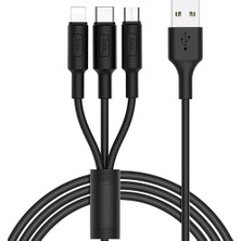 MSP X25 - Şarj Kablosu (2A - 1m), 3'ü 1 Arada, Usb-A'dan Yıldırım/micro-Usb/usb-C Fişi Apple iPhone iPad Airpods Samsung Huawei Xiaomi Oppo ile Uyumlu - Siyah