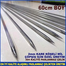 MSP Adet Eniyi Kalite Çelik 60CM Uzun Boy Metal Çöpşiş Mangal Barbekü 304 Kalite Çelik Köşeli Çöp Şiş