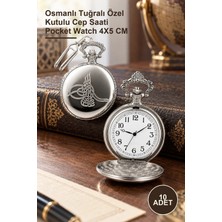 Yenilig 10 Adet Gümüş Köstekli Saat – Osmanlı Tuğralı Özel Kutulu Cep Saati Pocket Watch 4x5 cm