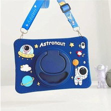 MSP iPad Air 5 10.9 Inç Standlı ve Boyun Askılı Astronot Figürlü Çocuk Tablet Kılıfı Lacivert