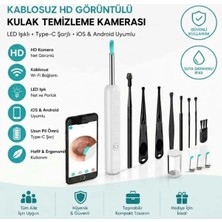 Beyaz Kablosuz Hd Görüntülü Kulak Temizleme Kamerası, LED Işıklı Type-C Şarjlı Ios ve Android Uyumlu Kulak Temizleme Seti (5468)