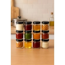 aklow akyoleticaret 40 ml Şeffaf Cam Kavanoz Seti, 12 Adet, Siyah Metal Kapaklı
