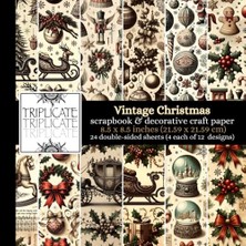 aklow akyoleticaret Vintage Noel Scrapbook Kâğıdı, 24 Çift Taraflı Mat Yaprak, 8.5 x 8.5 Inç, 90 Gsm; 12 Şenlikli Tasarım, Her Tasarımdan 4