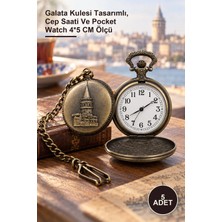 Yenilig 5 Adet Köstekli Saat – Galata Kulesi Tasarımlı, Cep Saati ve Pocket Watch 4*5 cm Ölçü