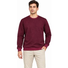 Pusula Sepeti Erkek Bisiklet Yaka Içi Şardonlu 2 Iplik Düz Uzun Kollu Regular Fit Sweatshirt -Bordo