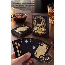 Yenilig 10 Adet Siyah Iskambil Kartı – Altın Varak Kurukafa Tasarımlı, 9 x 6 cm Oyun Kartı, Playing Cards, Card Deck