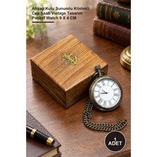 Yenilig 1 Adet Ahşap Kutulu Köstekli Saat – Ahşap Kutu Sunumlu Köstekli Cep Saati Vintage Tasarım Pocket Watch 9 x 4 cm