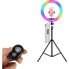 aklow akyoleticaret 26 cm Youtube Instagram Tiktok Selfie Rgb LED Halka Işık + 2.1 mt Tripod + Bluetooth Kumanda AL2643