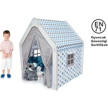 aklow akyoleticaret Montessori Ahşap Oyun Evi ve Çadırı, Beyaz Mavi